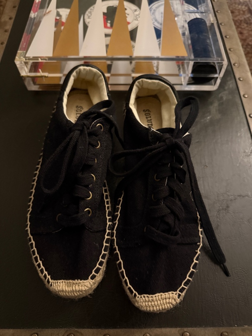NEVER WORN Soludos Black Canvas Lace-Up Espadrille Sneakers